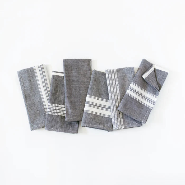 Avery Cotton Dinner Napkin Grey with Natural Set of 6