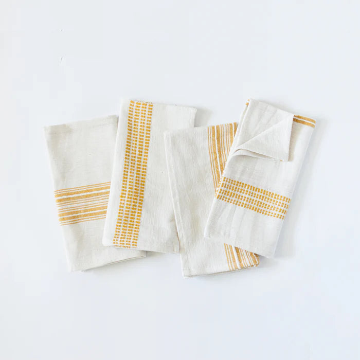 Avery Cotton Dinner Napkin Natural with Gold Set of 4