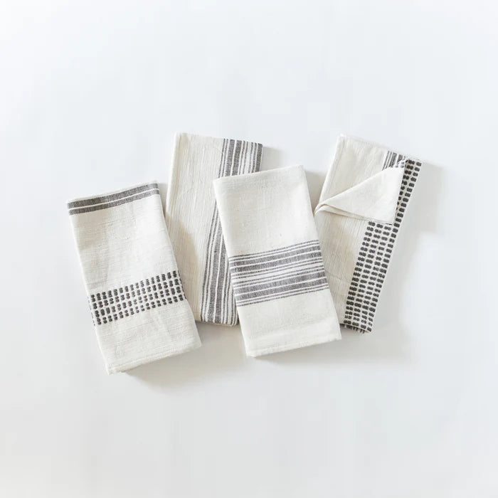 Avery Cotton Dinner Napkin Natural with Grey Set of 4
