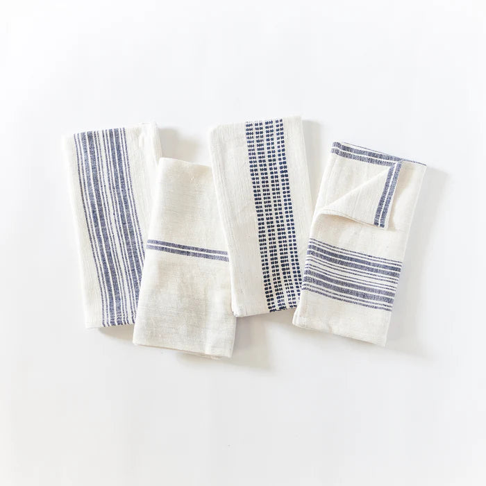 Avery Cotton Dinner Napkin Natural with Navy Set of 4