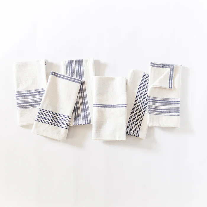 Avery Cotton Dinner Napkin Natural with Navy Set of 6