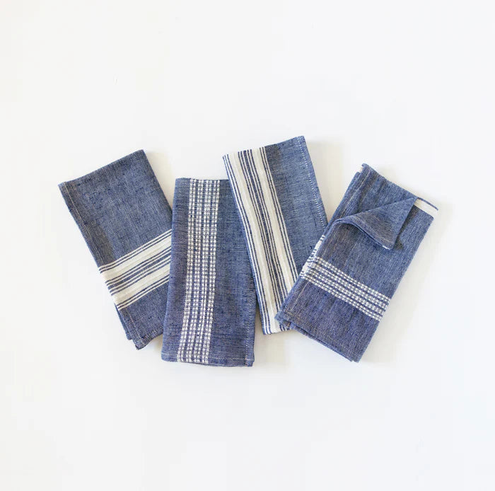 Avery Cotton Dinner Napkin Navy with Natural Set of 4