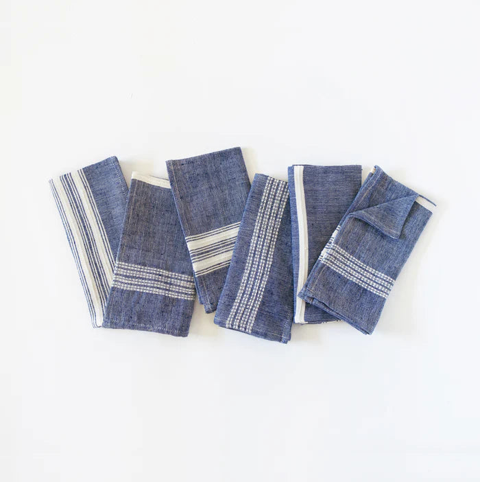 Avery Cotton Dinner Napkin Navy with Natural Set of 6