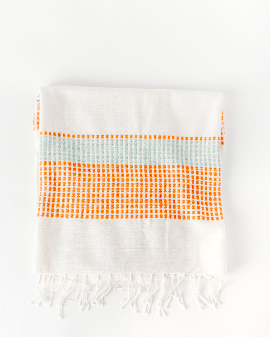 Camden Handwoven Cotton Throw Blanket Azure and Tangerine 38 x 72