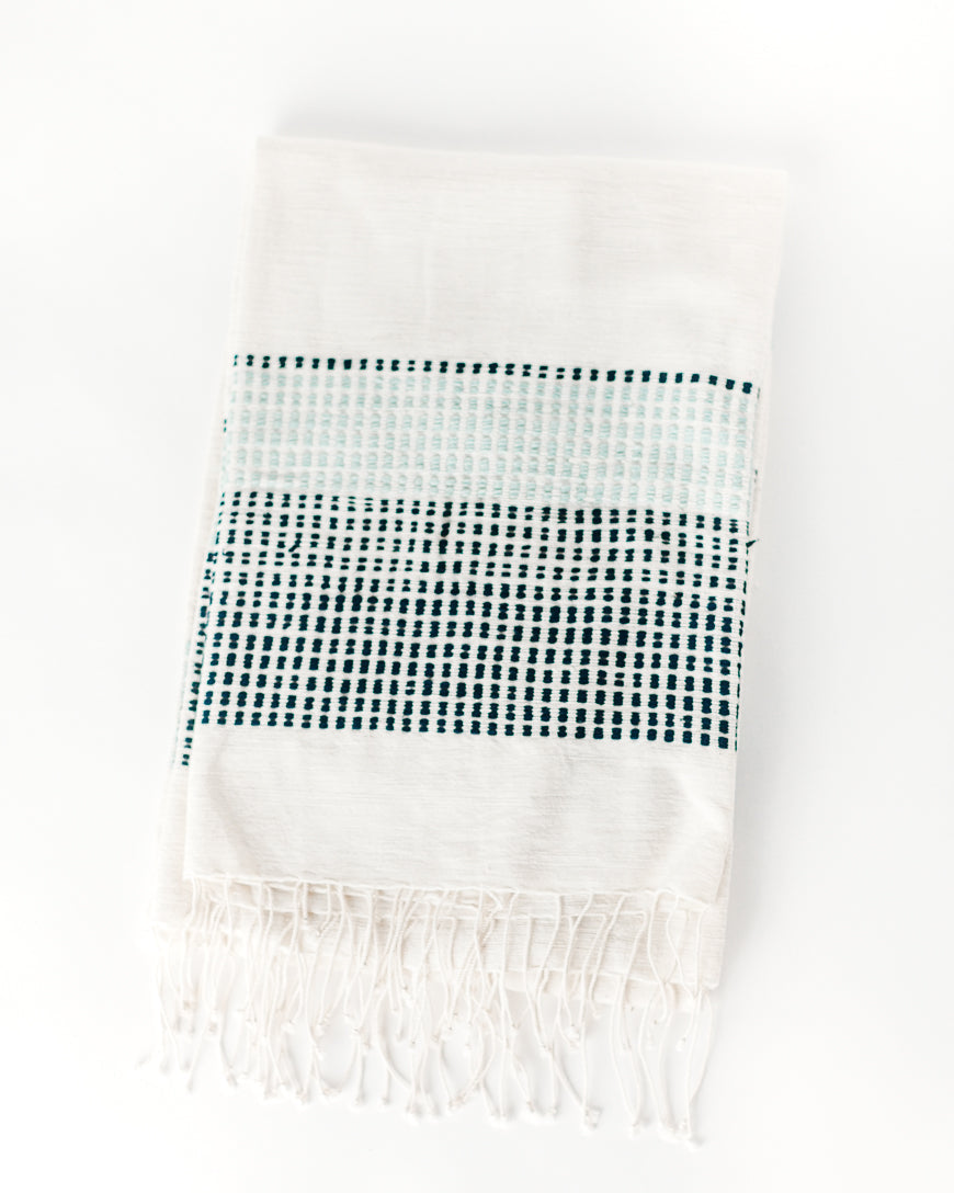 Camden Handwoven Cotton Throw Blanket Azure and Navy 38 x 72