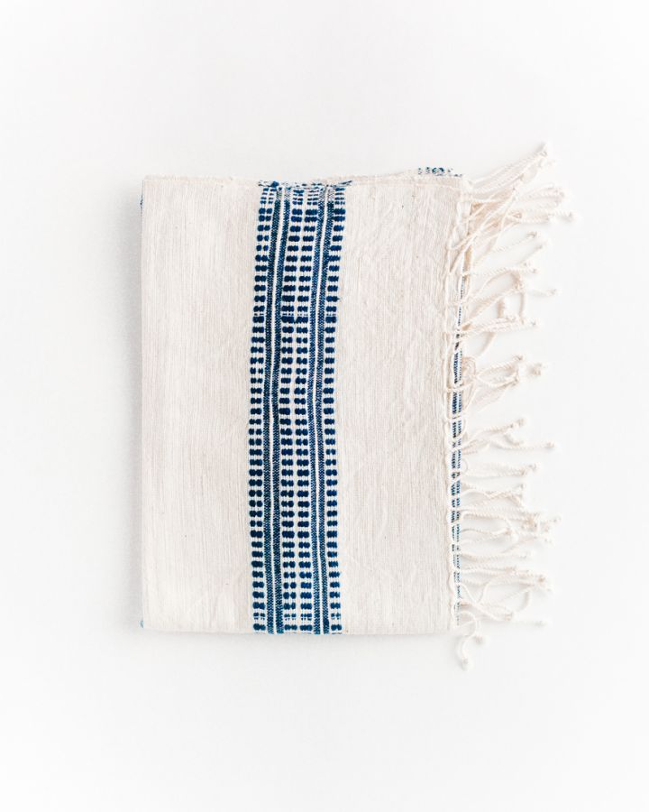Avery Cotton Hand Towel Natural with Navy