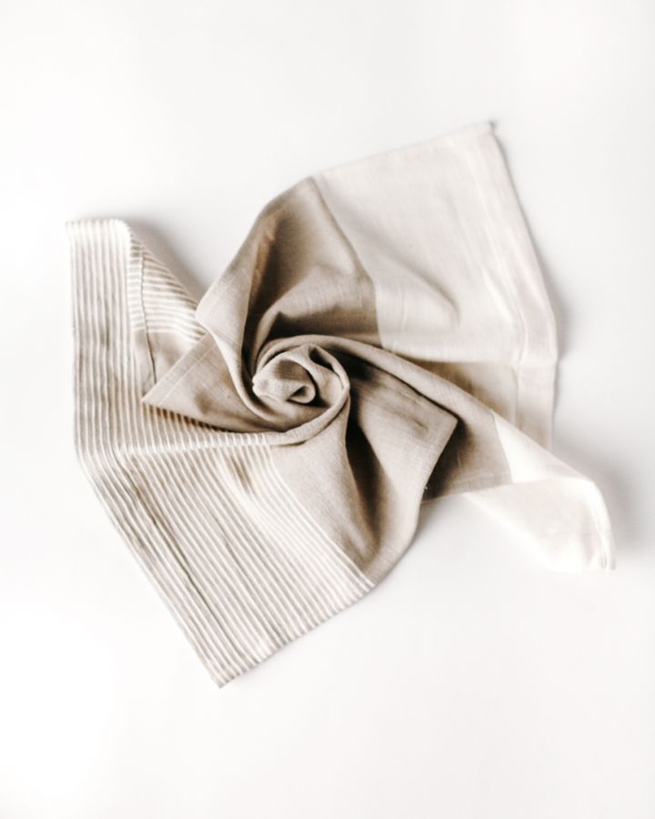 HarborStripe Cotton Tea Towel Stone